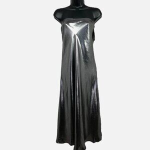 NWT Wild Fable Silver Lamé Iridescent Tube Top Dress Recycled Polyester